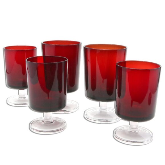 Vintage 70s Cristal D'Arques of France Cavalier Wine Goblets Glasses Ruby Red x5 - Picture 10 of 13